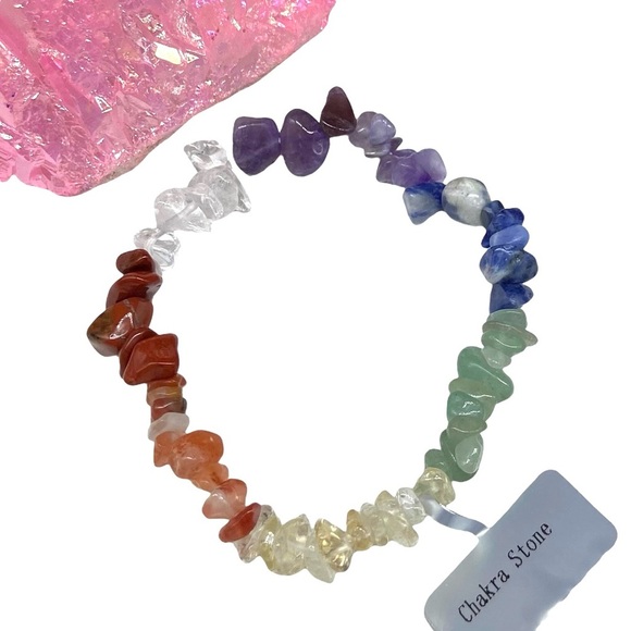 7 Stone Chakra Gemstone Chips Beaded Stretch Bracelet Natural Stone Chip Beads - Picture 5 of 6